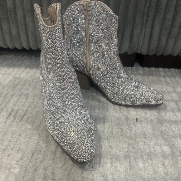 Cushionaire Sparkly Rhinetsone Western Ankle Boots Rodeo Concert Women's Size 8 - Picture 2 of 16